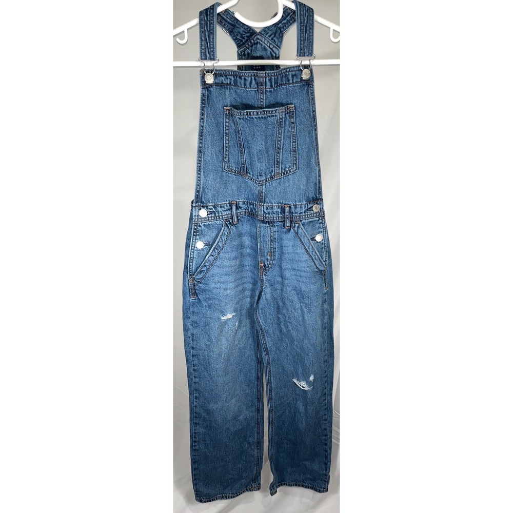 Gap Kids Denim Overalls Medium Wash Distressed Straight Leg Blue Jeans XL